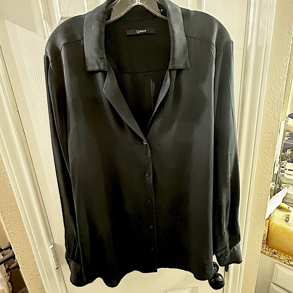 Quince Classic Black Silk Shirt